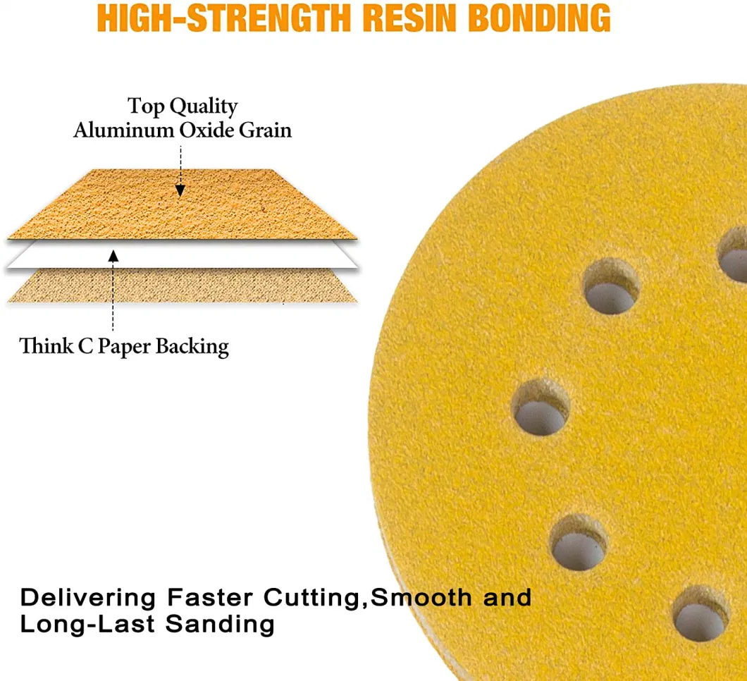 4 Inch Yellow Sanding Disc 8holes 5&quot; Aluminum Oxide Sandpaper Abrasive Disc