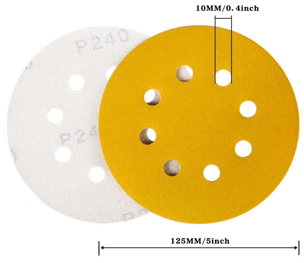 4 Inch Yellow Sanding Disc 8holes 5&quot; Aluminum Oxide Sandpaper Abrasive Disc